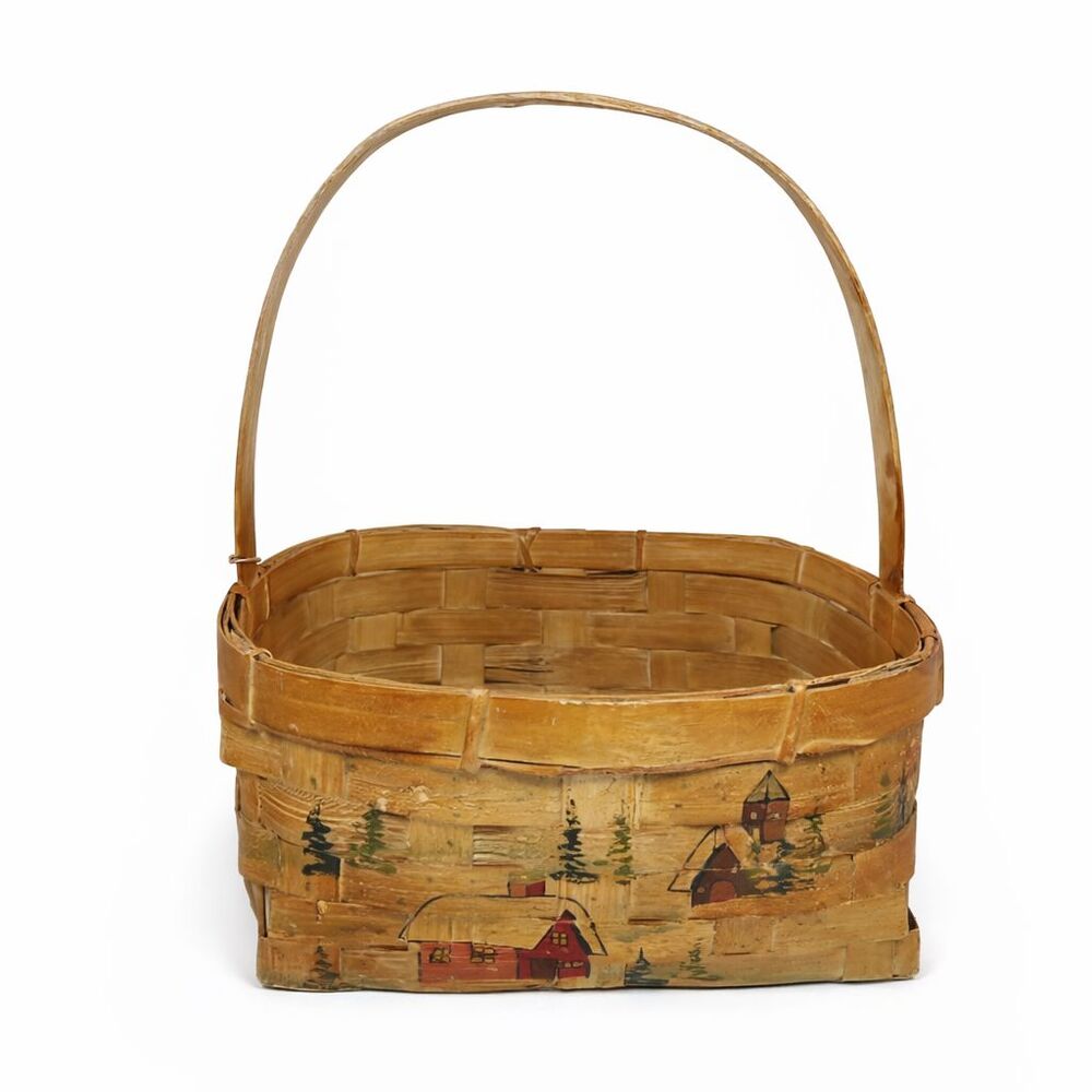 Paul Marshall Vintage 1985 Woven Christmas Village Winter Basket w/ Handle USED